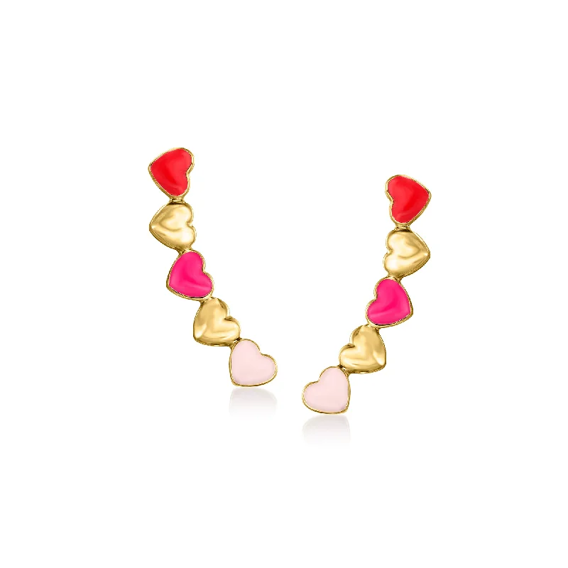 Premium Jewelry, Premium Discounts – Act Fast RS Pure by Ross-Simons Multicolored Enamel Heart Ear Climbers in 14kt Yellow Gold
