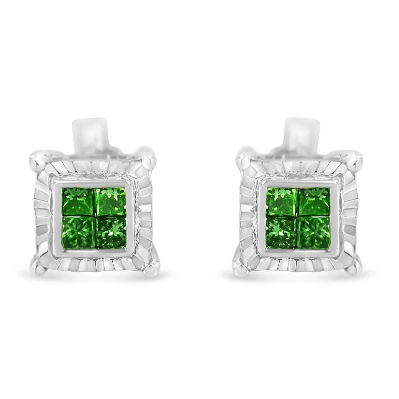 Best Jewelry Sale Prices – Limited-Time Offer Sterling Silver Color Treated Princess Diamond Quad Stud Earring