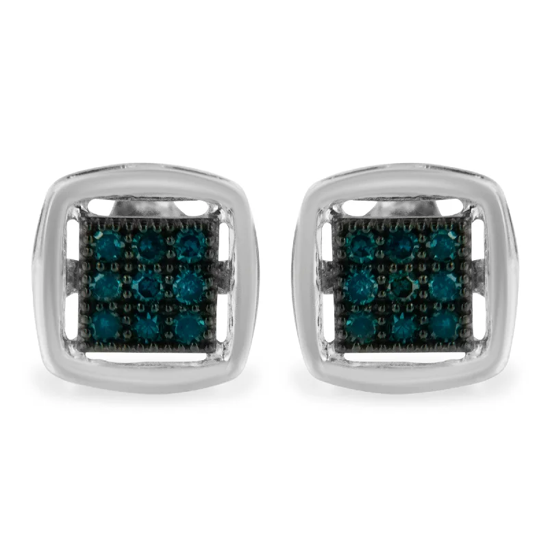 Handcrafted Jewelry Sale – Unique Designs At Low Prices Sterling Silver Rose Cut Treated Blue Diamond Square Stud Earring