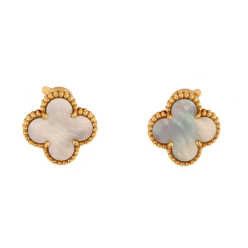 Luxury Meets Affordability – Jewelry Sale Now Live Vintage Alhambra Earrings 18K Yellow Gold and Mother of Pearl