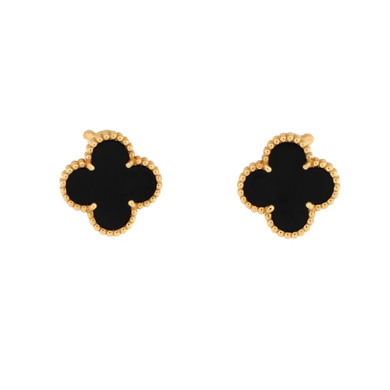 Stunning Jewelry At A Fraction Of The Price Vintage Alhambra Earrings 18K Yellow Gold and Onyx