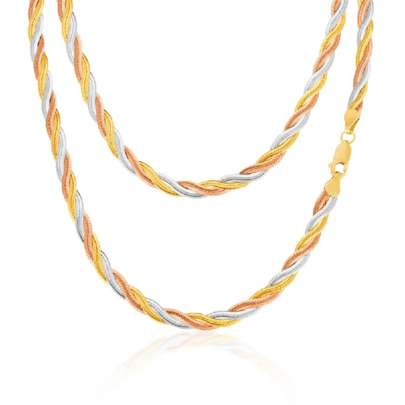 Jewelry Sale Alert – Shop Timeless Elegance Today 9ct Three Tone Gold Silver Filled Plait Herringbone 45cm Chain