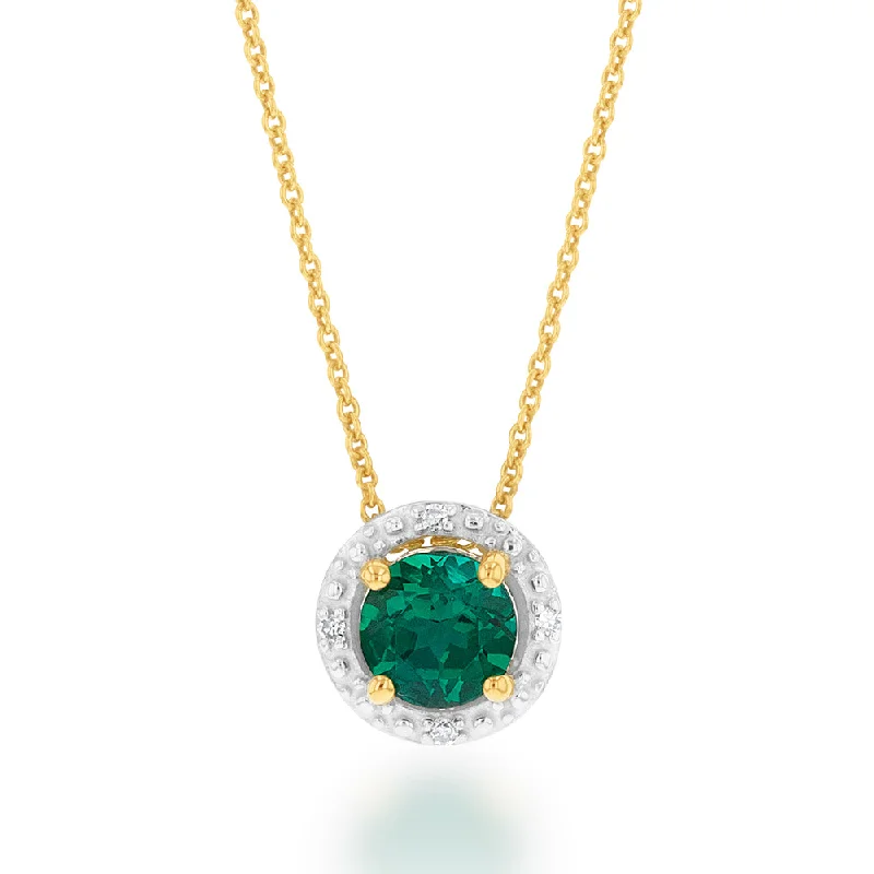 Flash Jewelry Sale – Get Stunning Pieces At Low Prices 9ct Yellow Gold 5mm Created Emerald and Diamond Halo Pendant on 45cm Chain