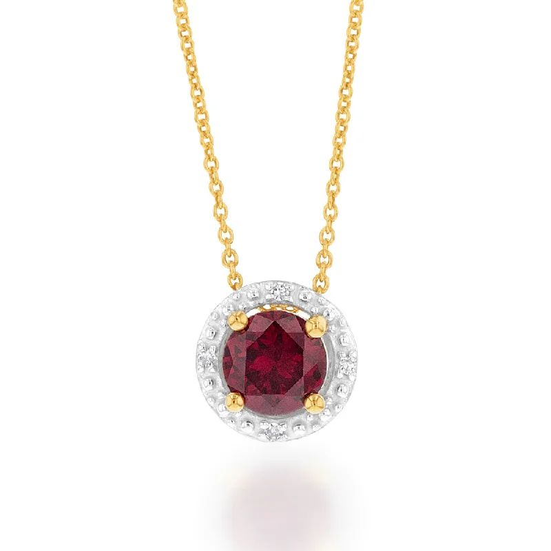 Dazzle With Discounts – Shop Jewelry On Sale 9ct Yellow Gold 5mm Created Ruby and Diamond Pendant on 45cm Chain