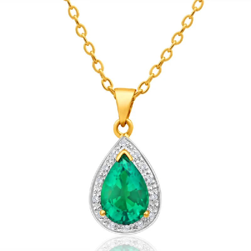The Biggest Jewelry Sale Of The Year Is Here 9ct Yellow Gold Created Emerald and Diamond Pendant
