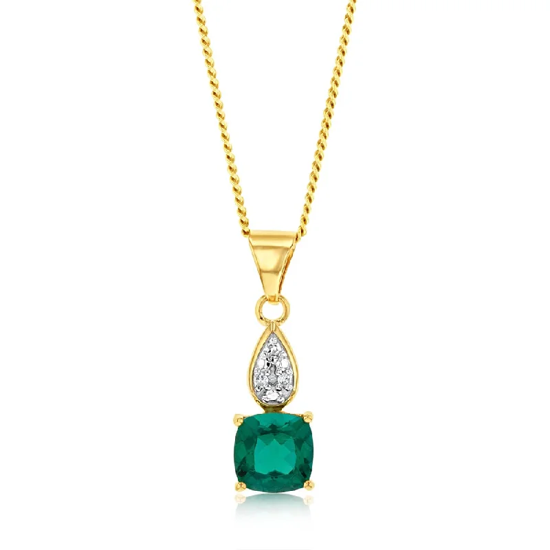 Must-Have Jewelry At Unbelievable Discounts 9ct Yellow Gold Created Emerald And Diamond Pendant