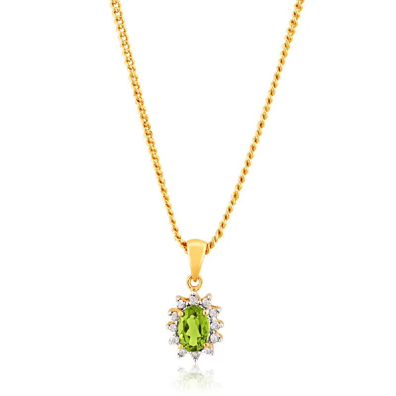Personalized Jewelry At Special Discount Rates 9ct Yellow Gold Diamond and Peridot Pendant