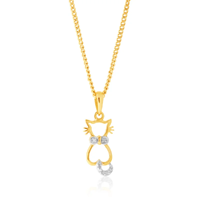 Must-Have Jewelry Pieces At Reduced Prices 9ct Yellow Gold Diamond Cat Pendant with 7 Brilliant Cut Diamonds