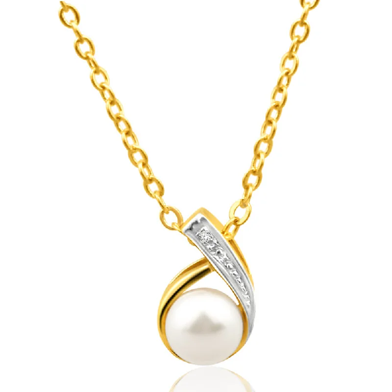 Sparkle More For Less – Jewelry Sale Happening Now 9ct Yellow Gold Gorgeous Diamond + Pearl Pendant