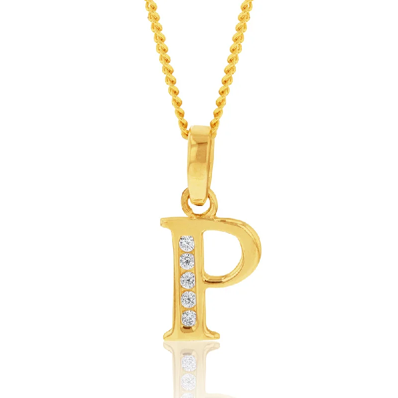 Chic, Trendy, And Affordable Jewelry Sale 9ct Yellow Gold Initial P Zirconia Pendant