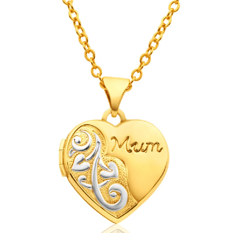 Exclusive Online Discounts On Stylish Jewelry 9ct Yellow Gold 'Mum' Floral Heart Locket