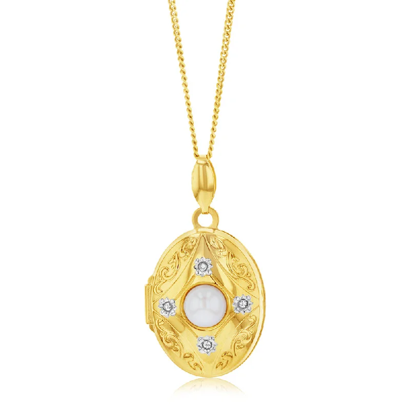 Limited-Time Jewelry Sale – Elegant Styles At Less 9ct Yellow Gold Oval Pearl And Diamond Locket