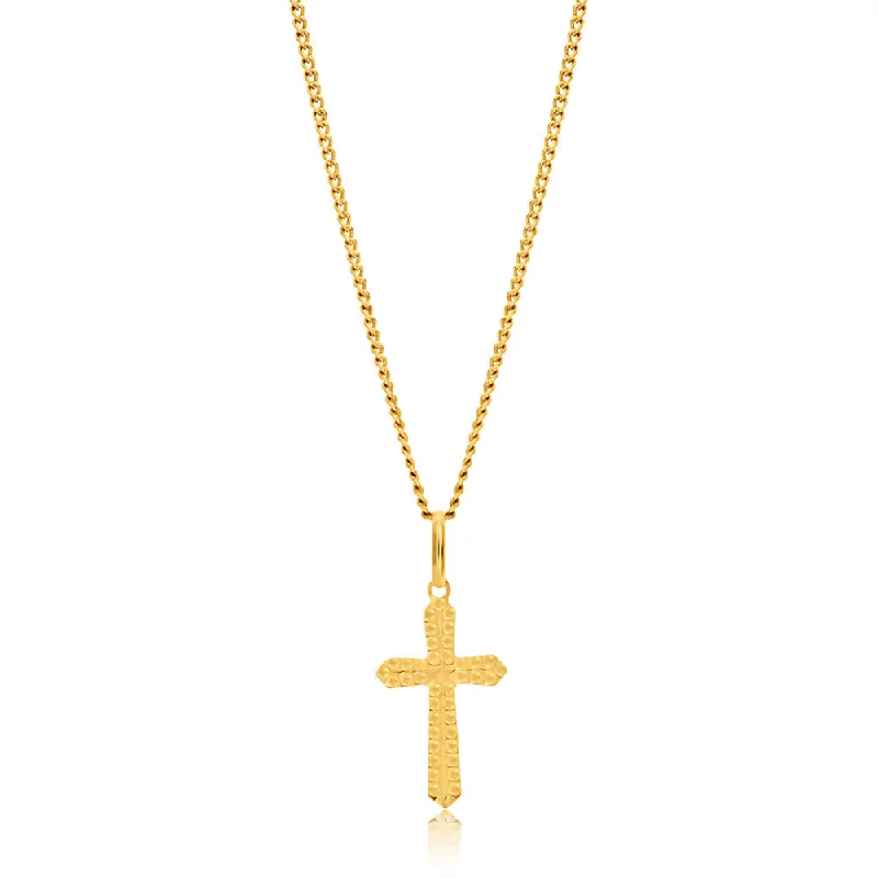 Handcrafted Beauty At Affordable Prices 9ct Yellow Gold Plain & Diamond Cut 17mm Cross Pendant