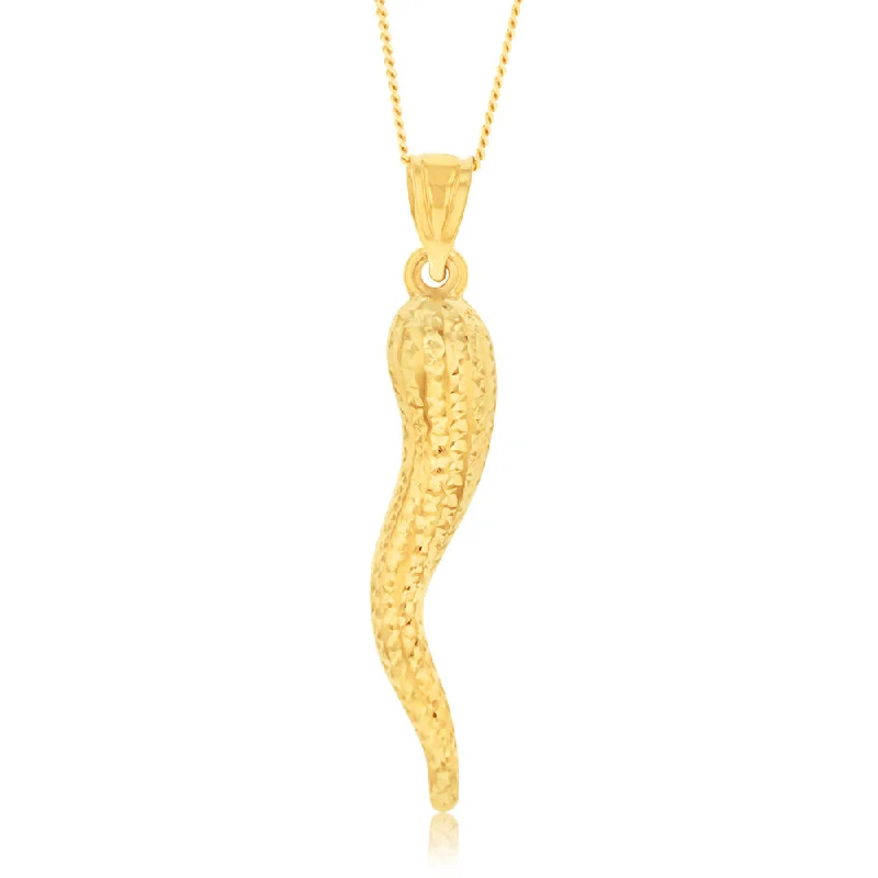 Huge Markdowns On Premium Jewelry Styles 9ct Yellow Gold Silverfilled Diamond Cut 58mm Italian Horn Pendant