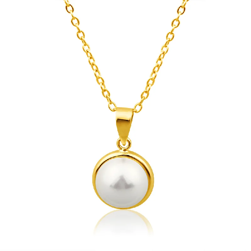 High-End Jewelry, Now More Affordable Than Ever 9ct Yellow Gold Simulated 9mm Pearl Pendant
