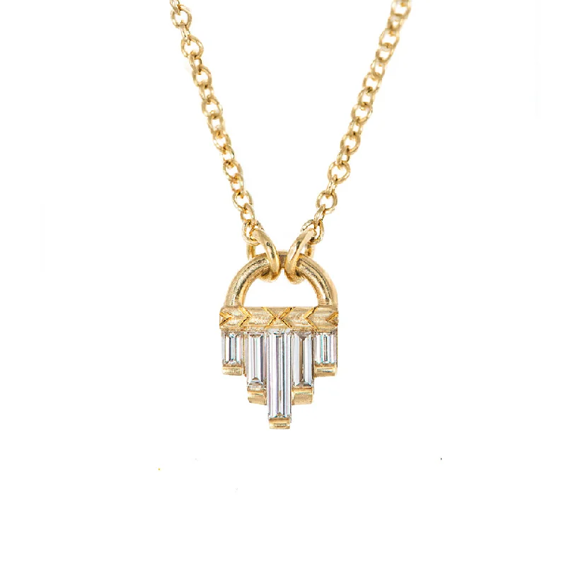 Dainty Floral Jewelry For Feminine Elegance Art Deco Diamond Necklace with Baguette Cut Diamonds - S