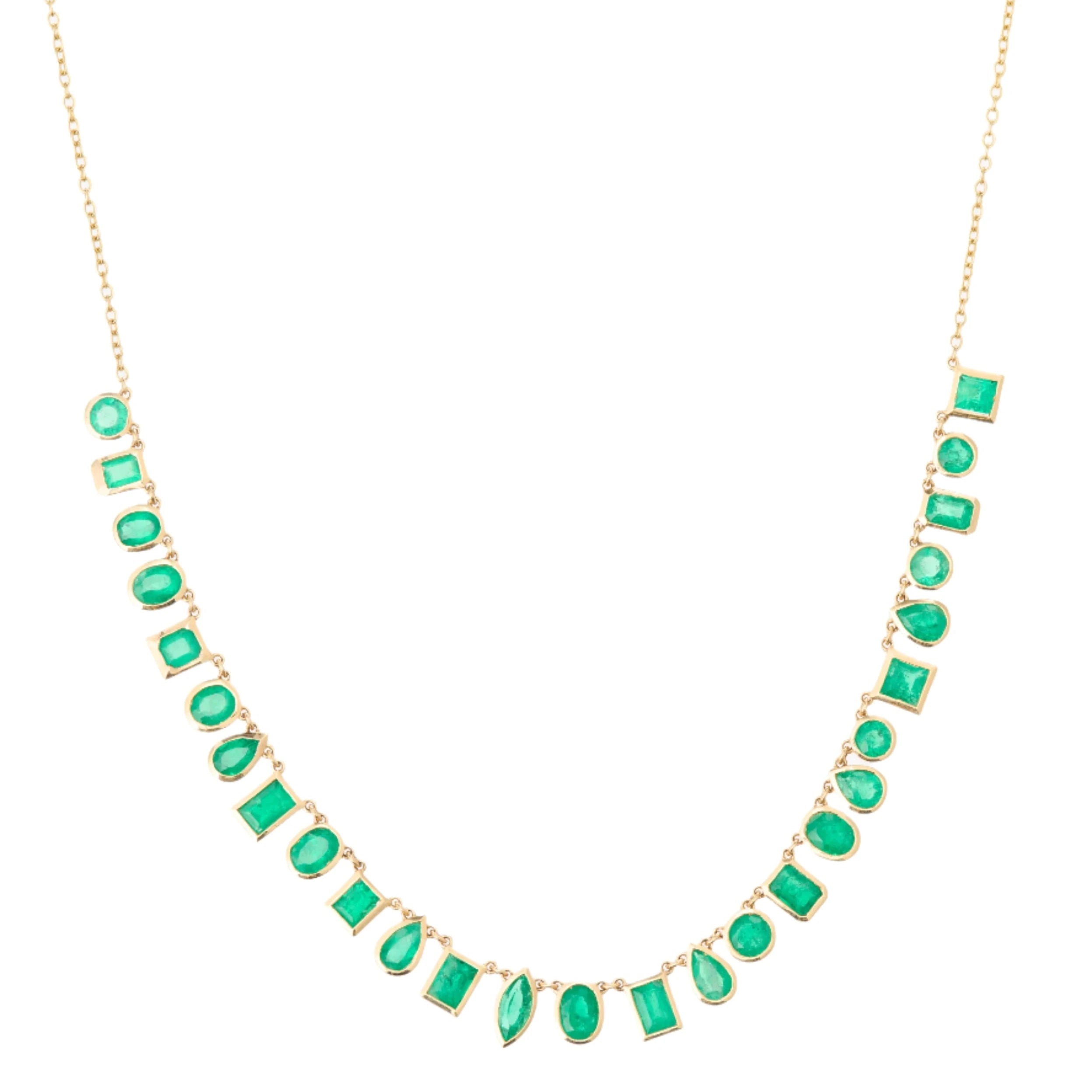 Bezel Set Multi Shape Emerald Necklace