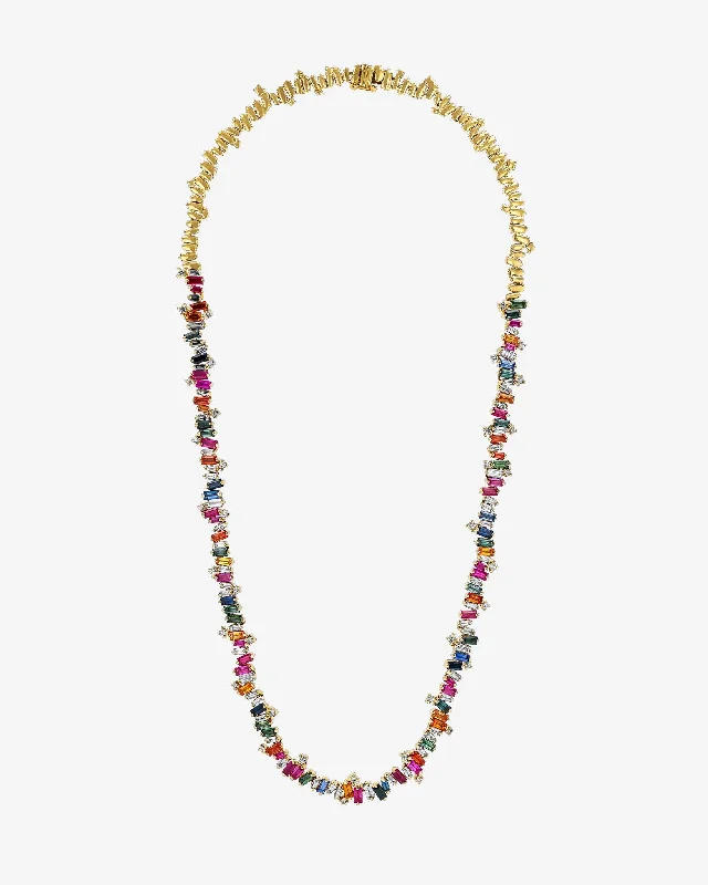 Bold Burst Rainbow Sapphire Tennis Necklace