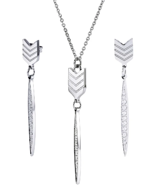 Addison 18k White Gold Plated Arrow Dangle Earrings and Necklace Set