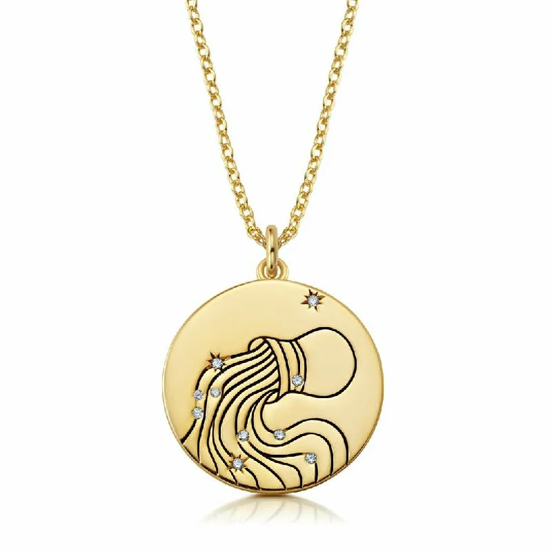 Sparkle On A Budget – Fine Jewelry For Less CRISLU AQUARIUS - ZODIAC NECKLACE FINISHED IN 18KT YELLOW GOLD
