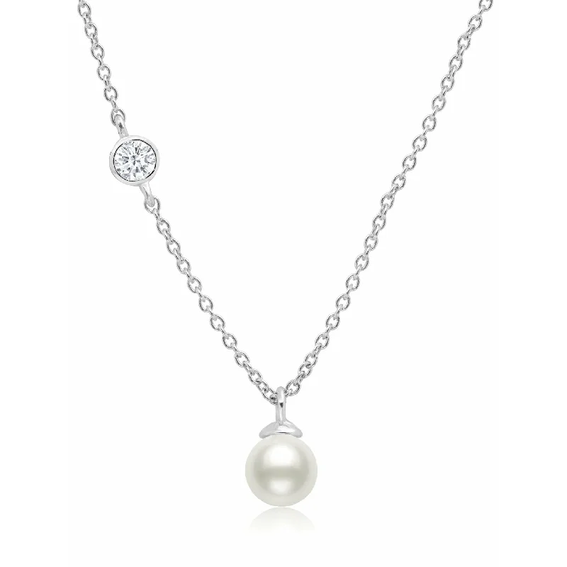 Gorgeous Jewelry, Limited-Time Savings CRISLU Genuine Pearl Drop Pendant accented with Bezel Set Cubic Zirconia In Pure Platinum