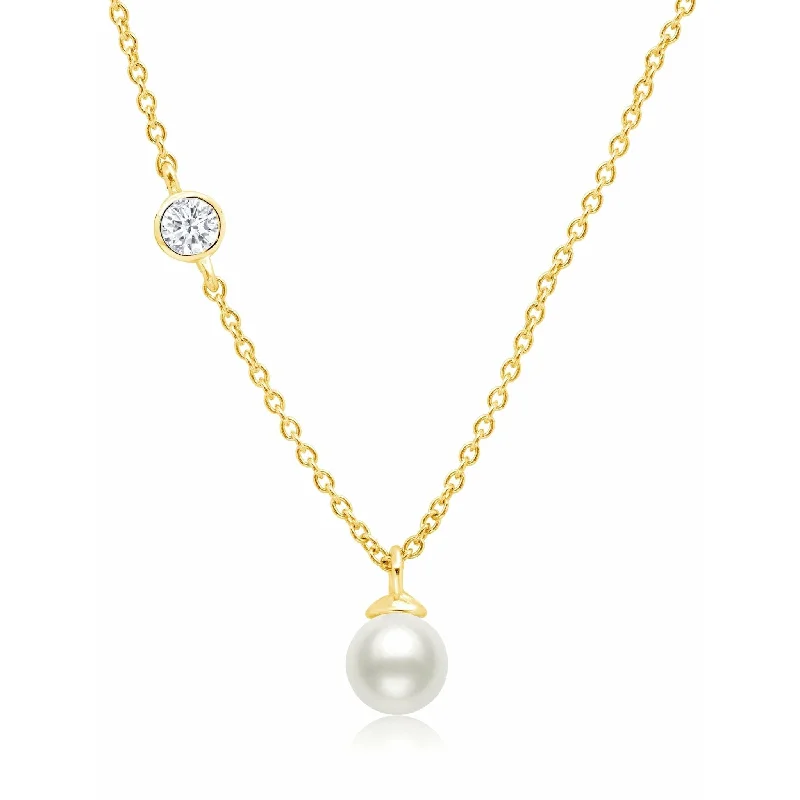 Dazzle With Discounts – Shop Jewelry On Sale CRISLU Genuine Pearl Drop Pendant accented with Bezel Set Cubic Zirconia Finished in 18k Gold