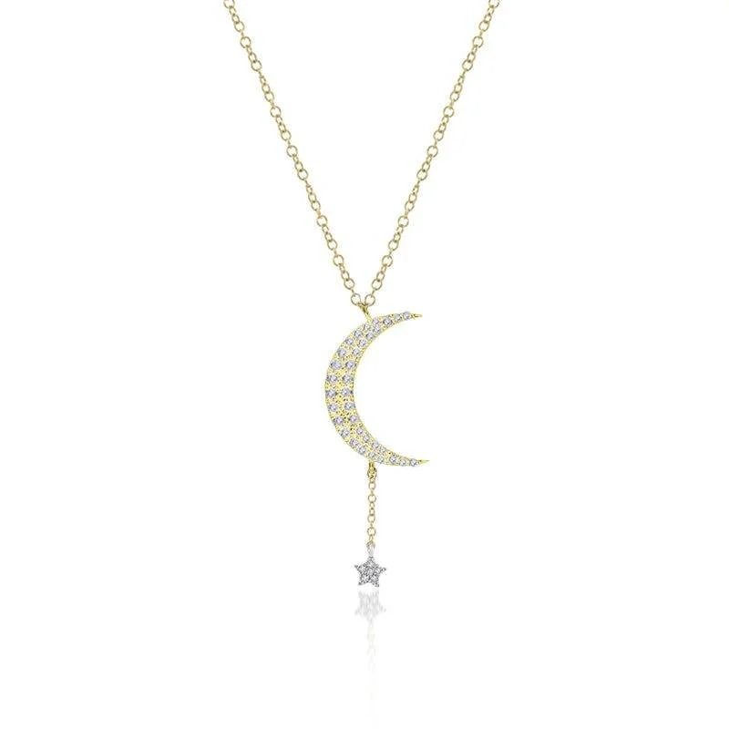 Special Sale On Handcrafted Jewelry – Shop Today Meira T Crescent Moon and Star  Diamond  and Yellow Gold Necklace