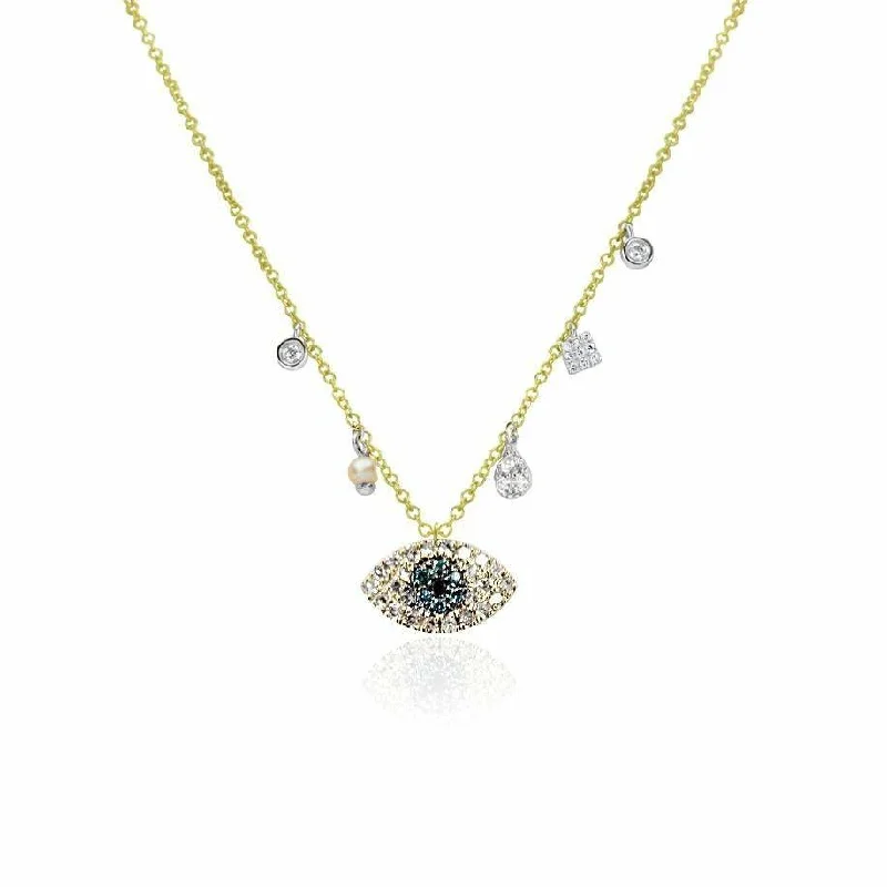 Grab Stylish Jewelry Before The Sale Ends Meira T Yellow Gold Diamond and Blue & Black Diamond Evil Eye Necklace
