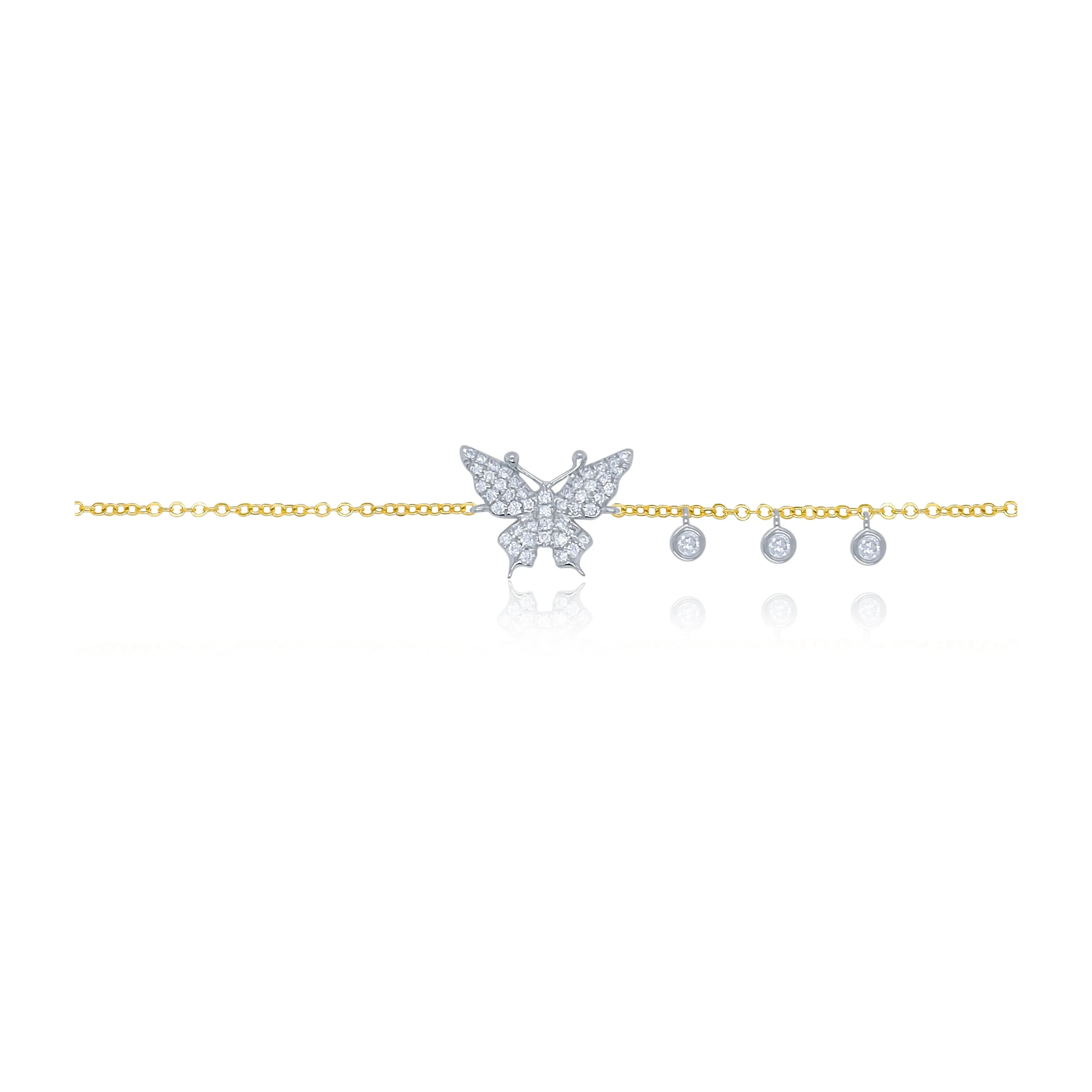 Personalized Jewelry At Special Discount Rates Meira T Yellow  Gold Diamond Butterfly Bracelet with Off Centered Bezel Charms