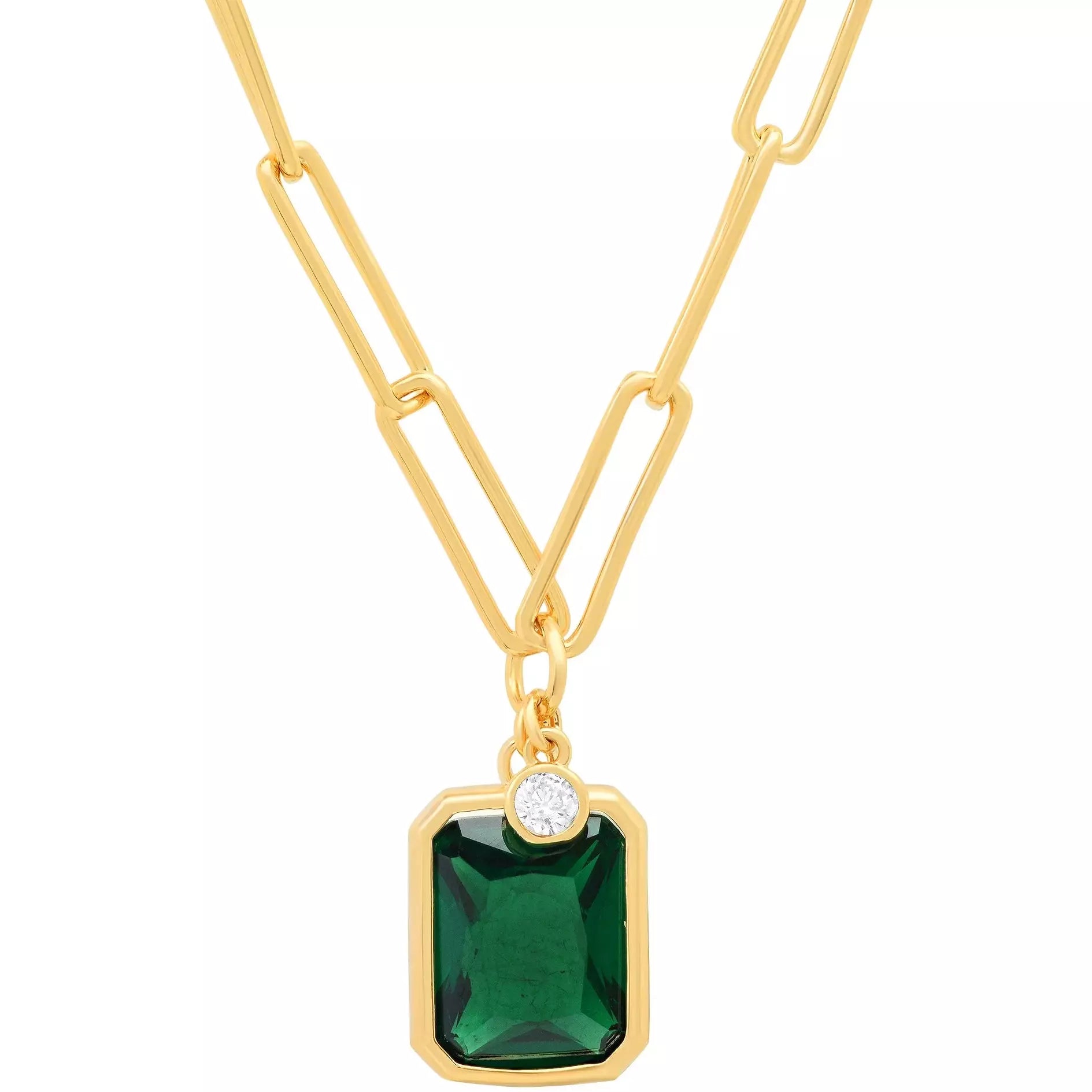 Premium Diamond Jewelry At Once-In-A-Lifetime Discounts TAI EMERALD CZ AND  BEZEL CHARM GOLD CHAIN