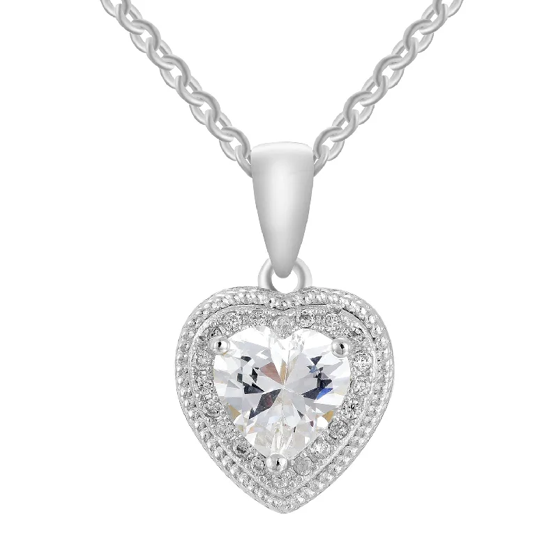 Coraline 18k White Gold Plated Heart Pendant Necklace with Simulated Diamond Crystals