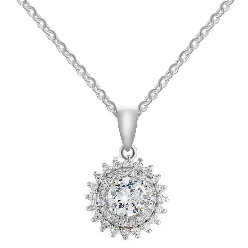 Cordelia 18k White Gold Plated Silver Pendant Necklace with Simulated Diamond Crystals