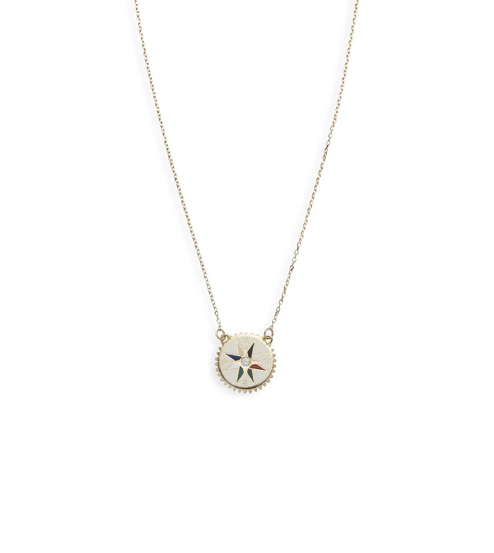 Romantic Heart-Shaped Jewelry For Special Gifts Internal Compass : Cream Petite Champleve Enamel Stationary Necklace