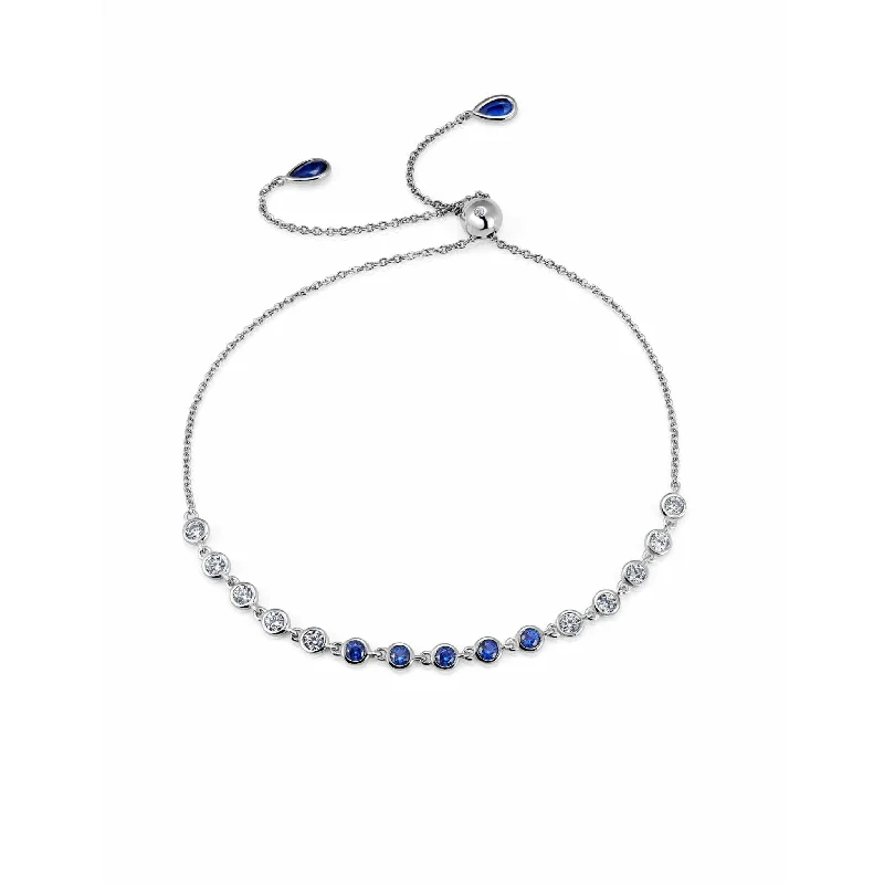 Unmissable Jewelry Sale – Shop Before It's Too Late CRISLU Adjustable Sapphire Bezel Bracelet Finished in Pure Platinum