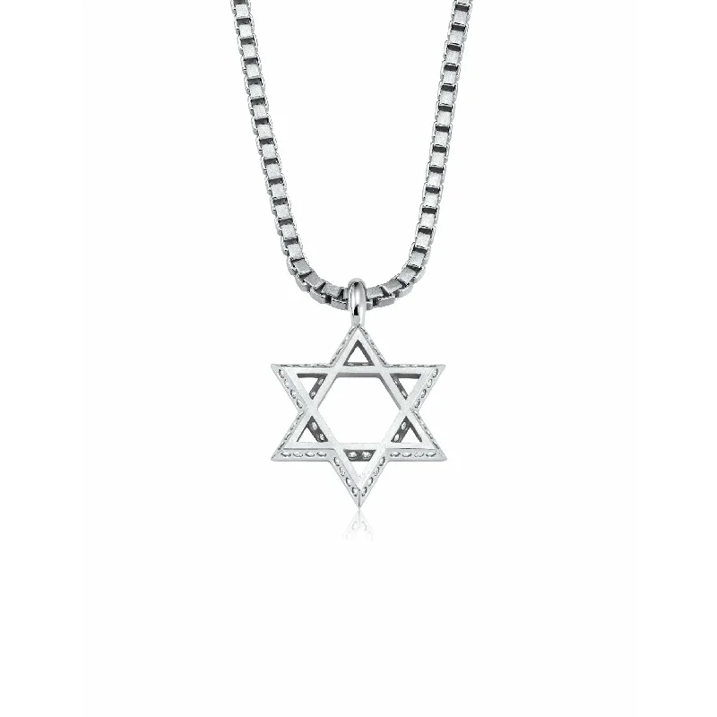 High-Quality Jewelry At A Fraction Of The Cost CRISLU Mens Matte Box Chain  Star of David Necklace with Baguette CZ Finished in Pure Platinum