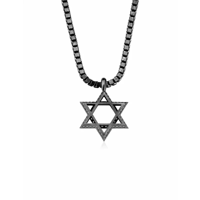 The Perfect Jewelry Piece At The Perfect Price CRISLU Mens Matte Box Chain  Star of David Necklace with Baguette CZ In Black Rhodium