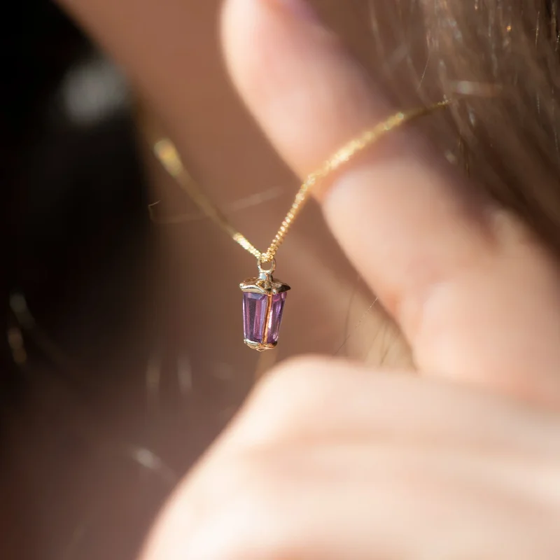 Get Your Favorite Jewelry At The Best Price Dainty Lilac Sapphire Lantern Pendant in Solid Gold
