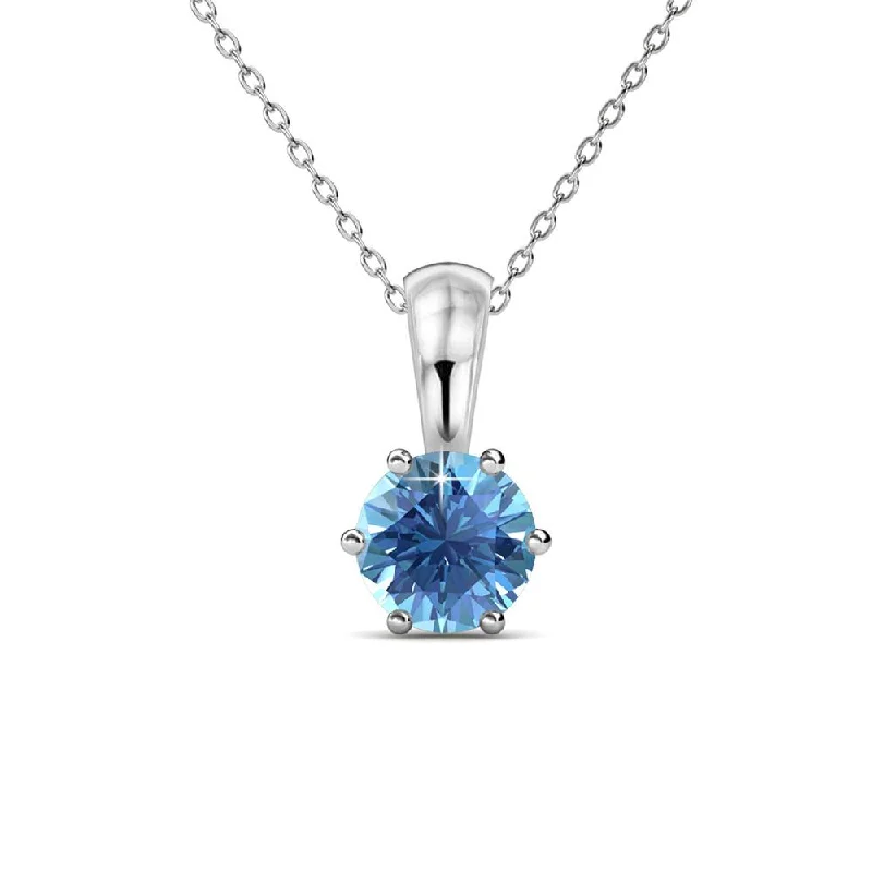 December Birthstone Blue Topaz Necklace 18k White Gold Plated Solitaire Necklace with 1CT Swarovski Crystal