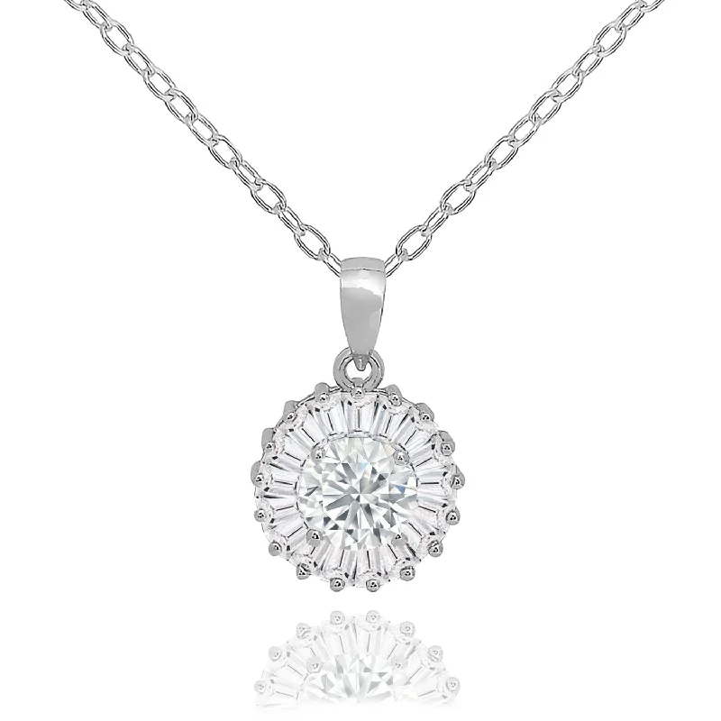 Ellee 18k White Gold Plated Silver Pendant Necklace with Simulated Diamond Crystals