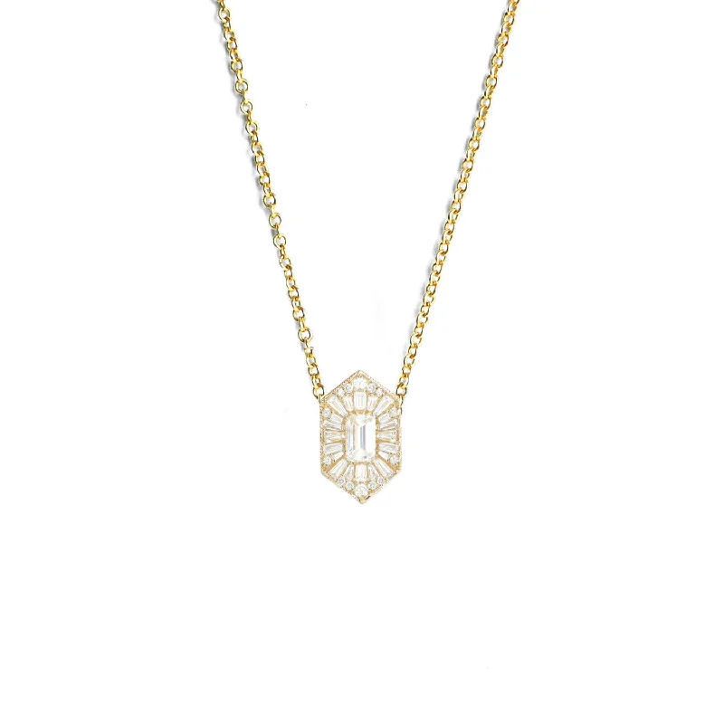 Get Ready To Sparkle – Special Jewelry Discounts Elongated Hexagon Emerald Ballerina Diamond Mosaic Pendant