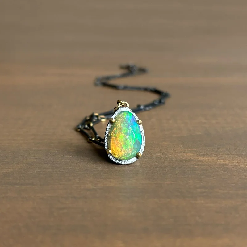 Ethiopian Opal Teardrop Drape Necklace