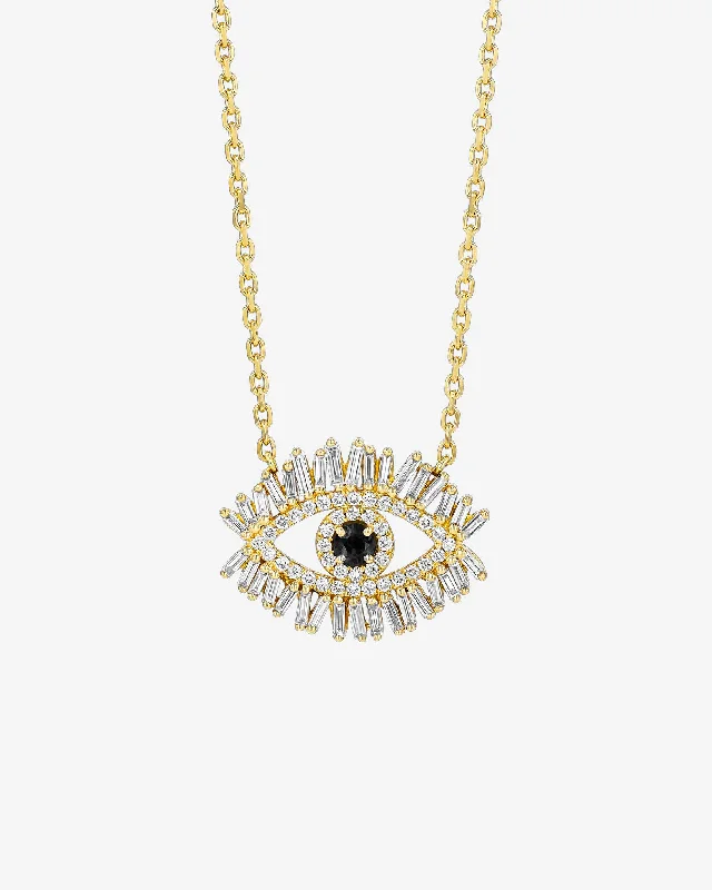 Evil Eye Midi Black Sapphire Half Pave Pendant