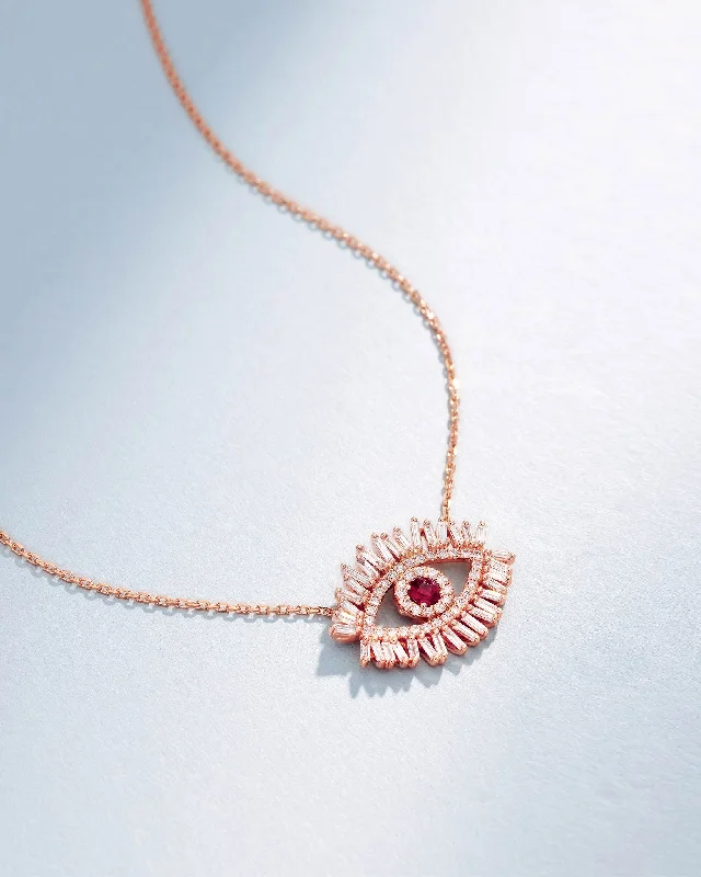 Evil Eye Midi Ruby Half Pave Pendant