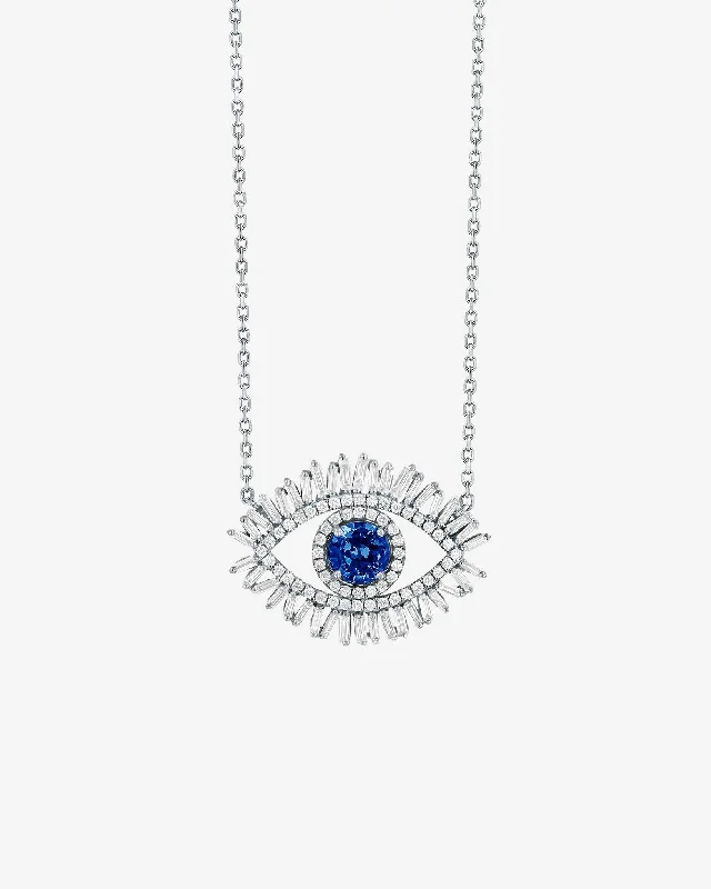 Evil Eye Milli Dark Blue Sapphire Half Pave Pendant