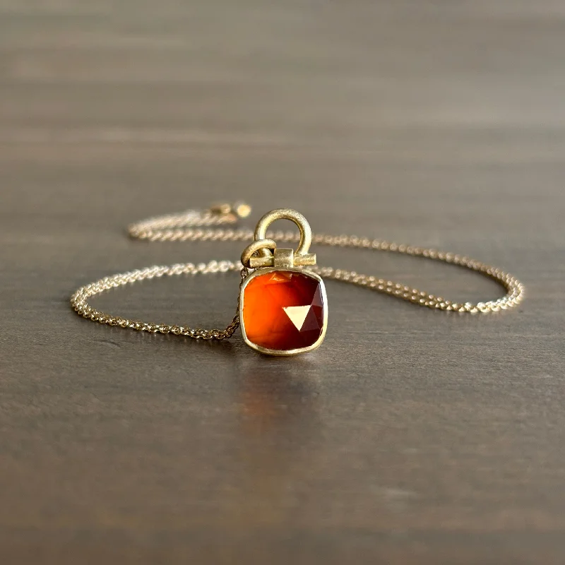 Faceted Cushion Hessonite Garnet Pendant