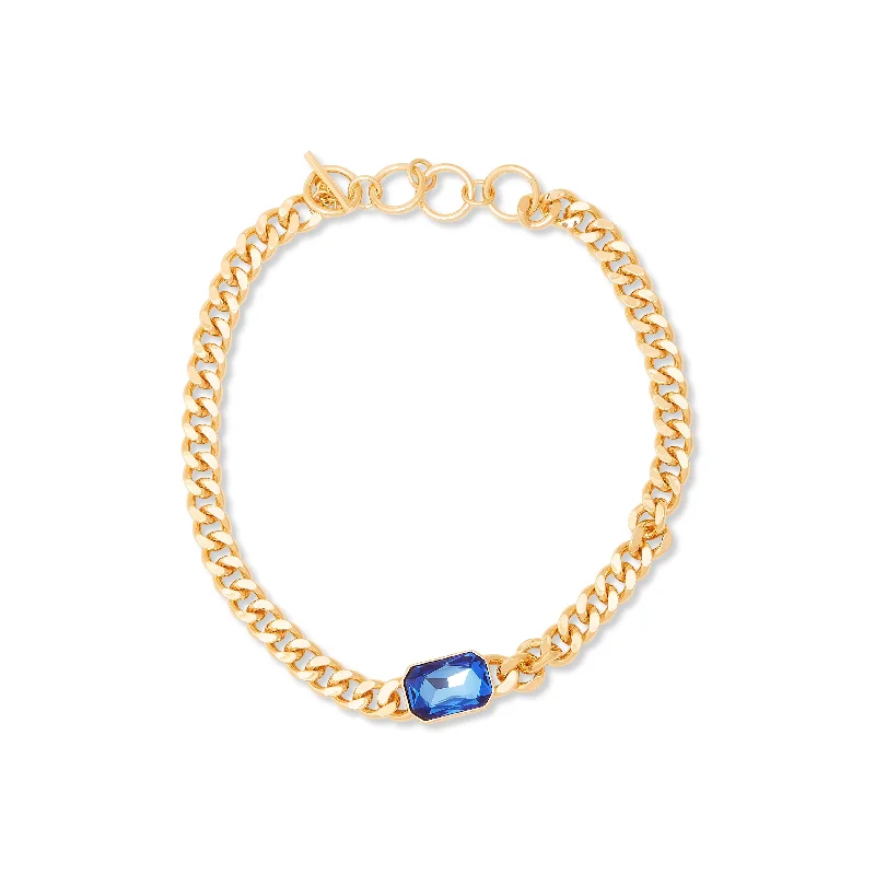 Gold Chain & Sapphire Toggle Necklace