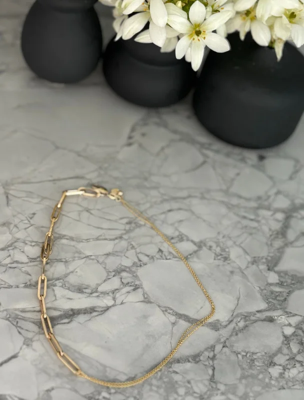 Gold Link + Chain Paperclip Necklace