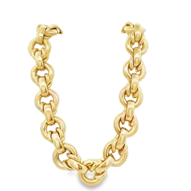 Delicate Crystal Jewelry For Sophisticated Charm Heavy 16" Fancy Circle Link Necklace in 14k Yellow Gold
