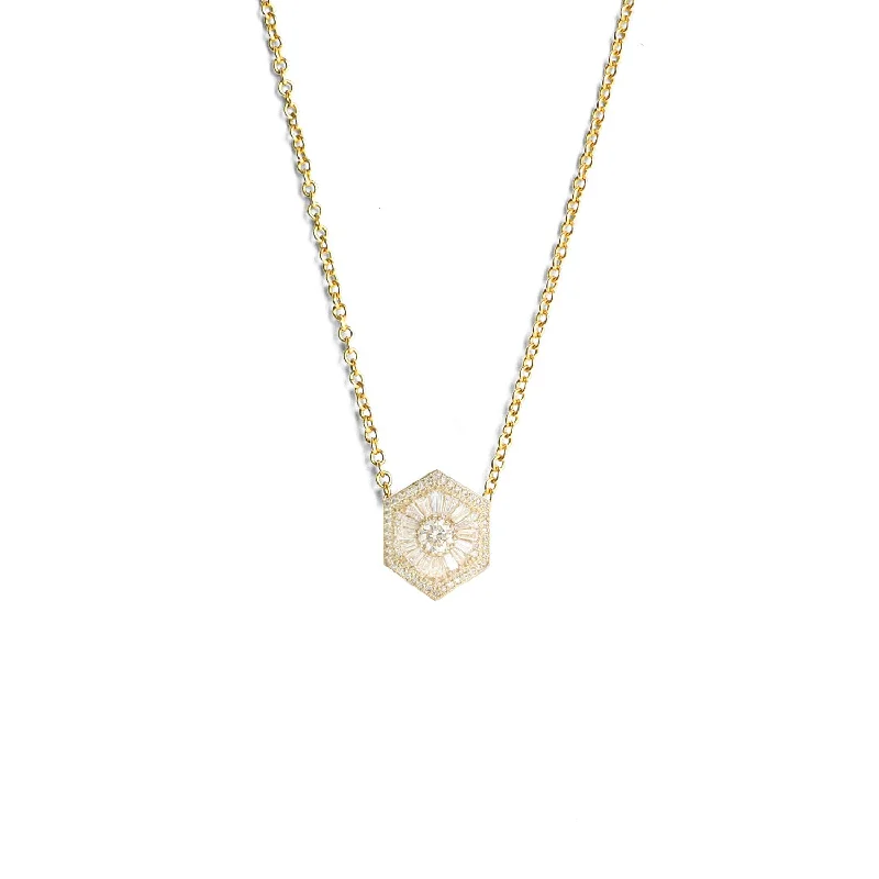 Handcrafted Beauty At Affordable Prices Hexagon Ballerina Halo Round Brilliant Cut Diamond Mosaic Pendant