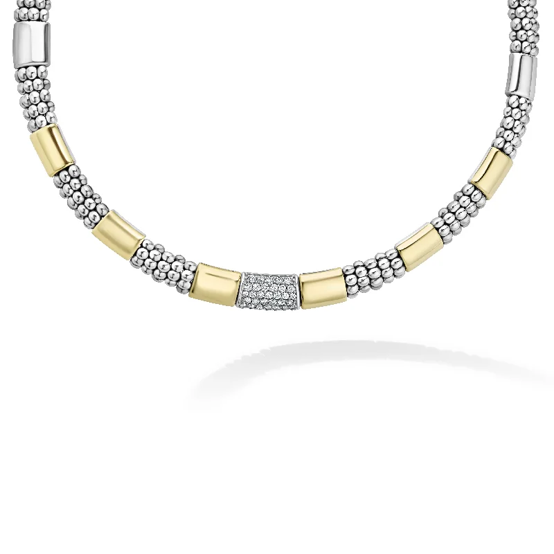 High Bar Two-Tone Station Diamond Necklace